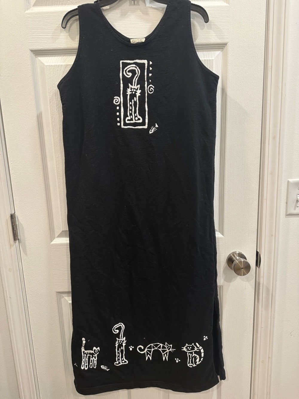 Vintage cite maxi dress sleeveless cat size L side slit 90s EUC